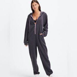 NWT Fabletics Forever Fleece Hooded Onesie - Leopard & Pink Accents - Medium